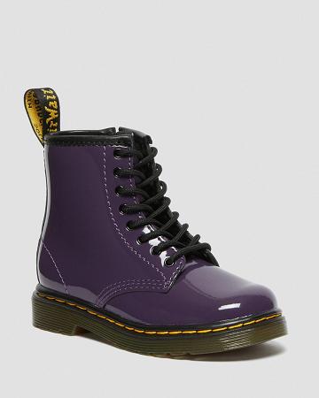 Kids' Dr Martens Toddler 1460 Patent Leather Lace Up Boots Purple | AU 702DFM